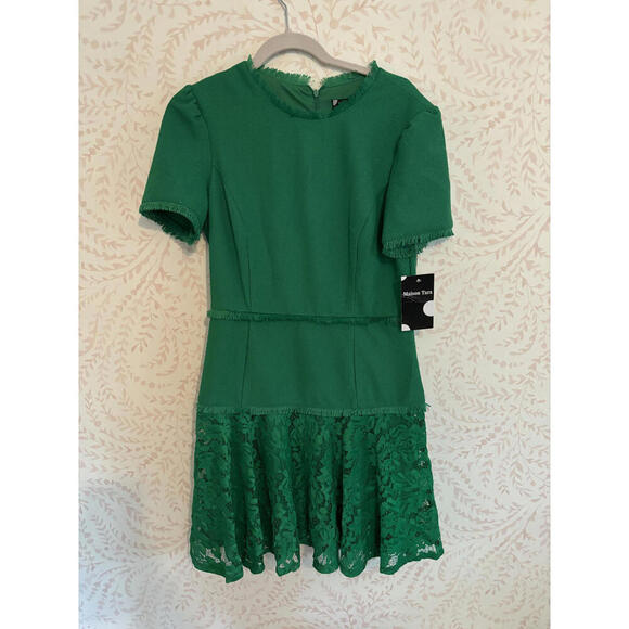 NWT Maison Tara Green Dress with Lace Hem - Picture 1 of 9